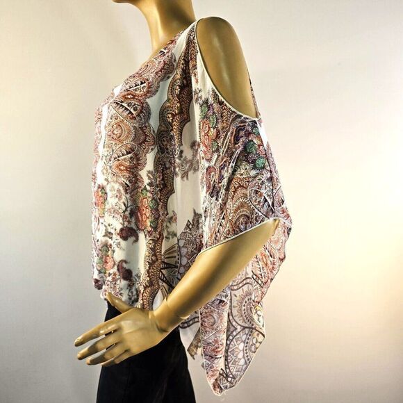 Karen Kane Floral Paisley Scarf Top Cold Shoulder Sz L Pullover Blouse USA Made - Picture 4 of 10